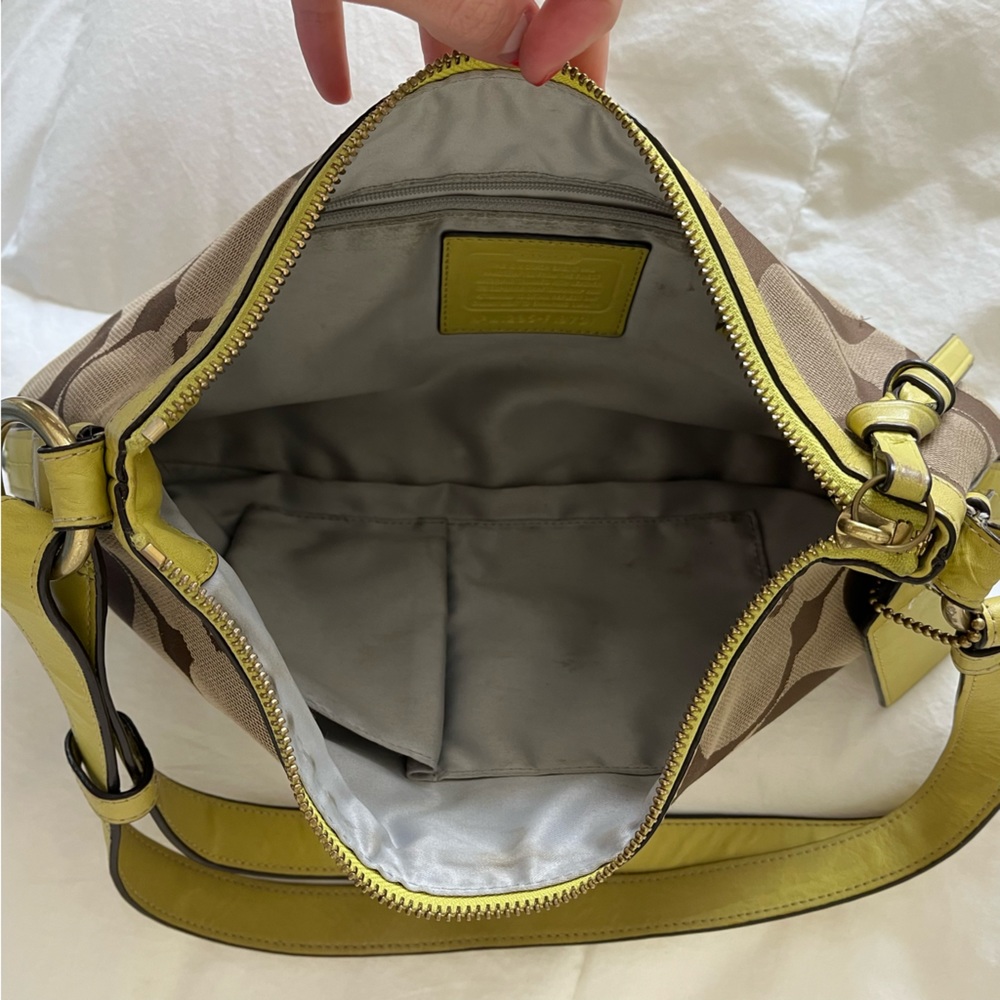 Lime Green and Tan Coach Shoulder Purse - Picture 2 of 5